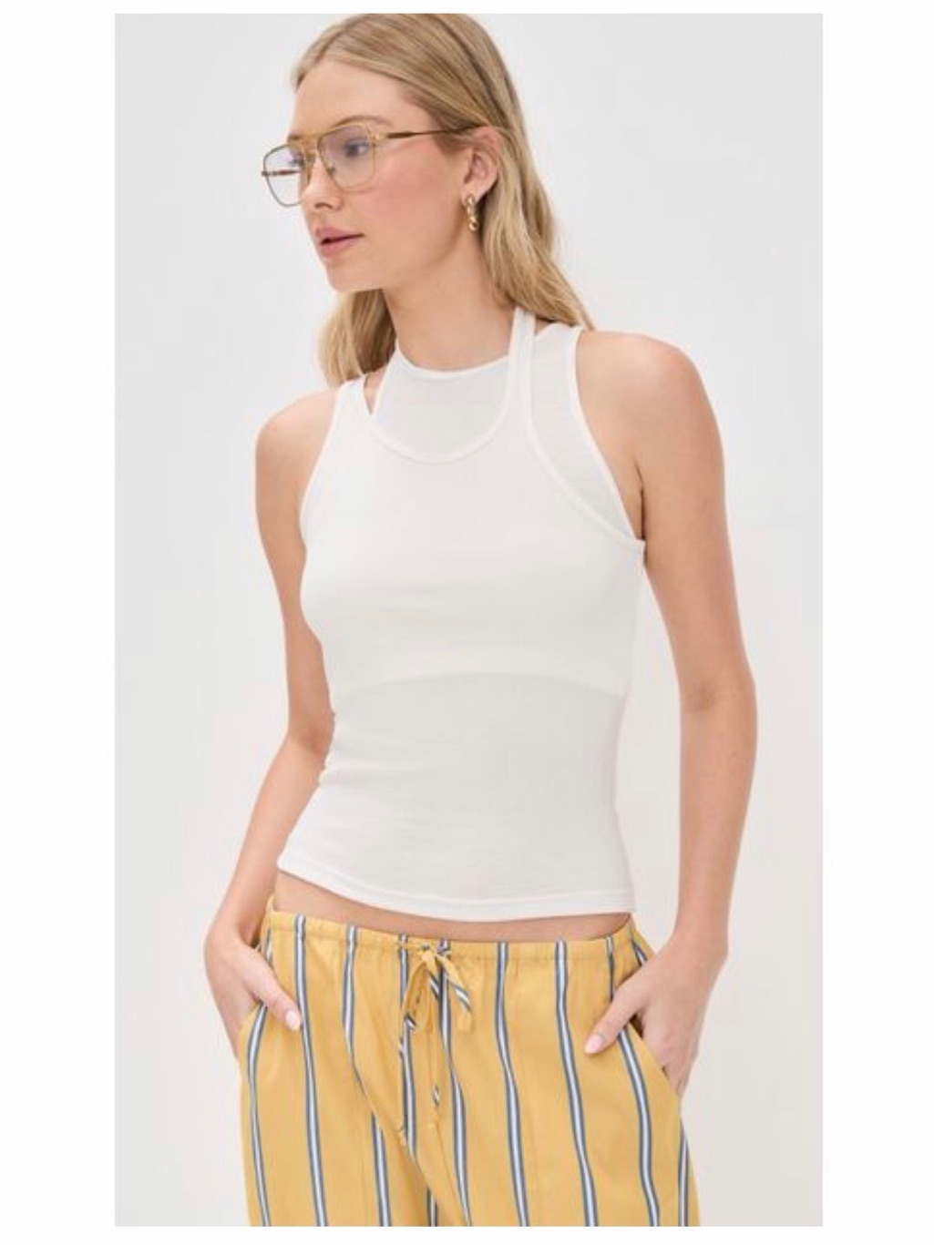 Alohas White Eos Top Ribbed Double-Strap Tank Top Nwt Small